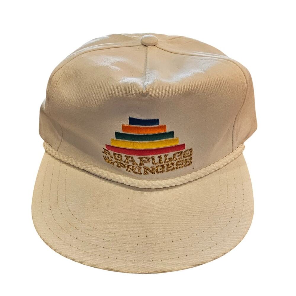 Vintage 1990s Acupulco Princess Strapback Baseball Hat Cap Embroidered White - Picture 1 of 7